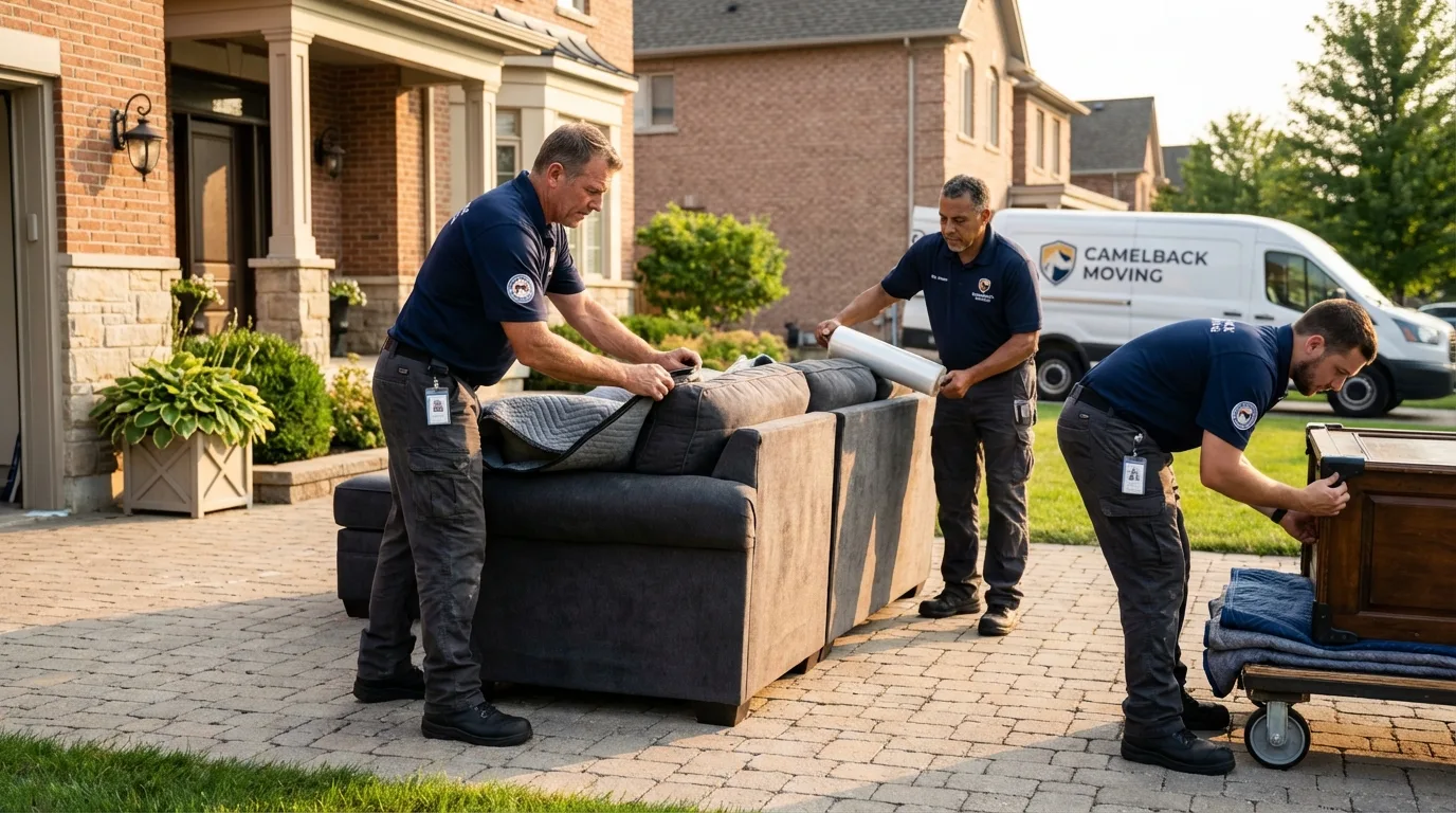 Large estate moving crew wrapping furniture in Bellevue, IA