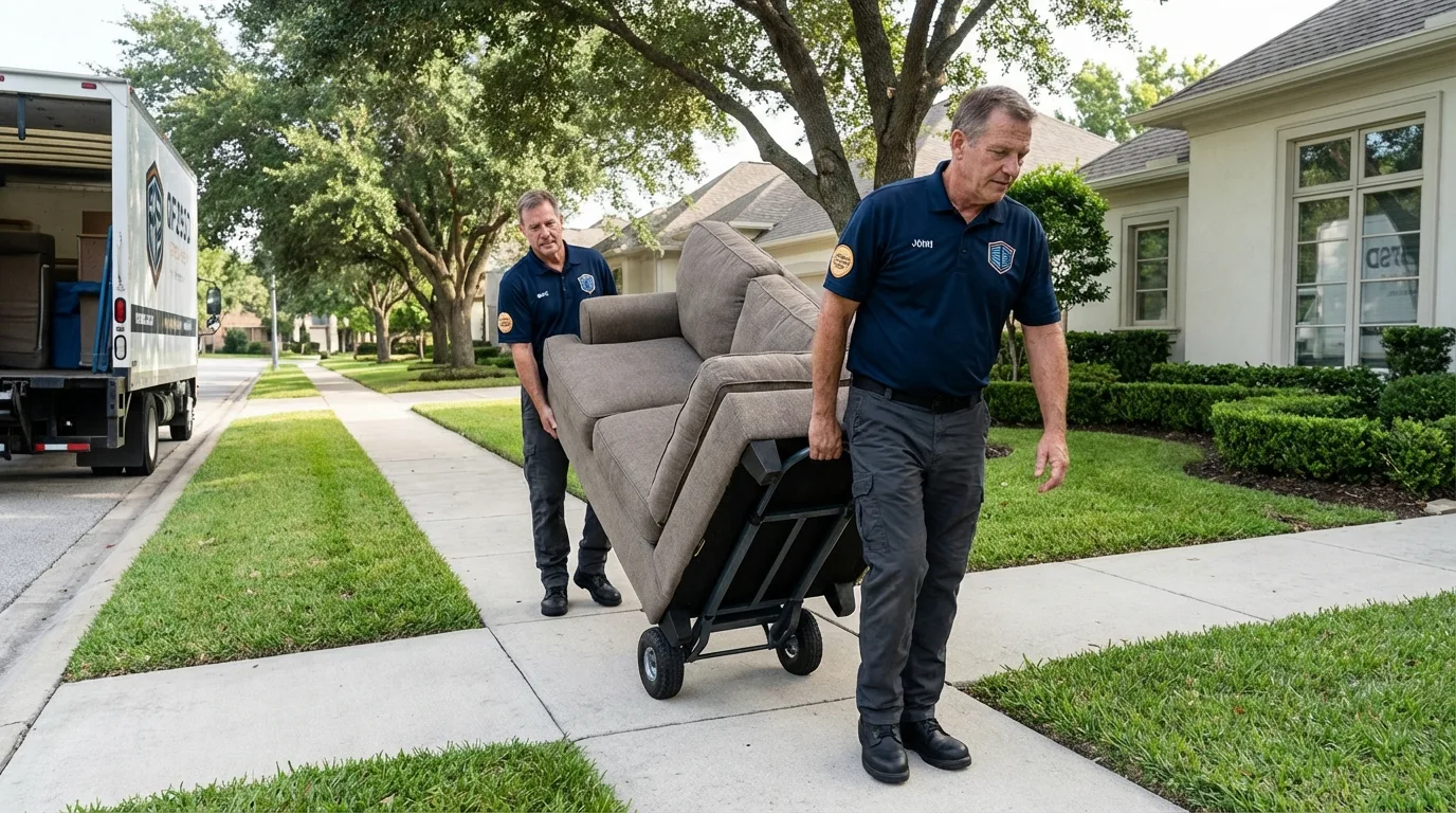 Local residential moving crew loading furniture in Bellevue, IA