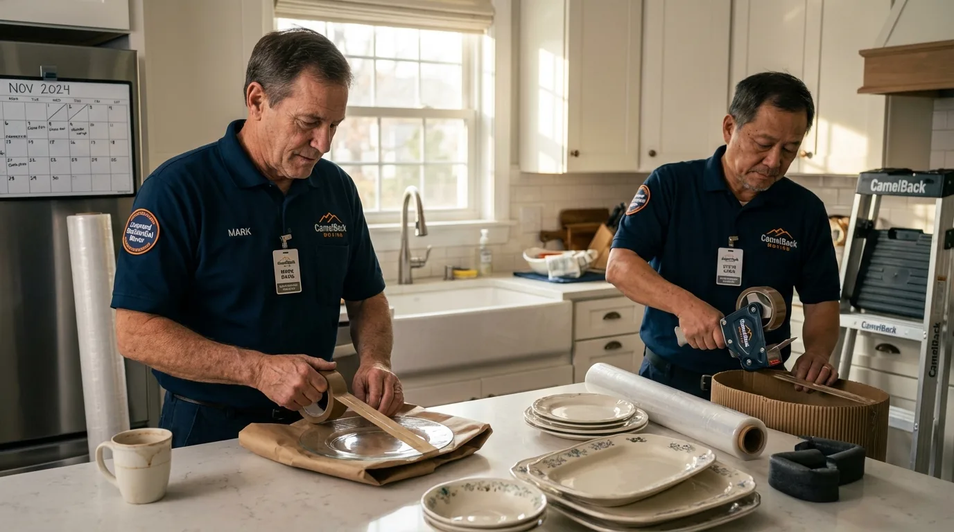 Professional crew packing kitchen dishware in Bellevue, IA